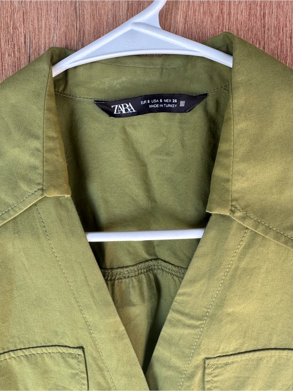 Zara 100% Cotton Olive Green Short-Sleeve Utility Dress with Belt - Picture 4 of 6